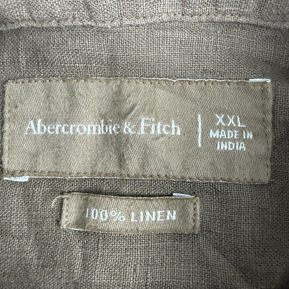 Abercrombie & Fitch Shirt Mens XXL Brown‎ 100% Linen Button Down Long Sleeve A&F - Picture 3 of 9